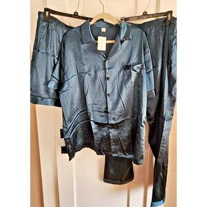 NWT Swomog Women Sz Large Silky Satiny green Pj Set 3PCS /Top+ long pants+shorts